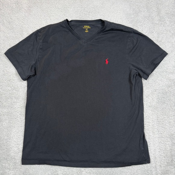 Polo Ralph Lauren Other - Polo Ralph‎ Lauren Mens Black V-Neck T-Shirt Red Pony Logo Cotton Large RN41381